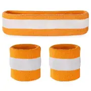 Striped Sweatband Set - (1 Headband and 2 Wristbands) Cotton for orange, white