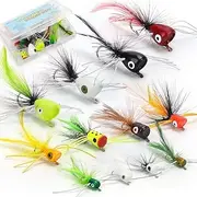 12pcs Fly Fishing Popper Flies Kit, Bass, Panfish, Sunfish & More, Fly Lures