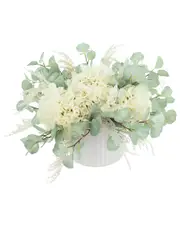 Creative Displays Modern Faux Floral With White Hydrangeas & Eucalyptus
