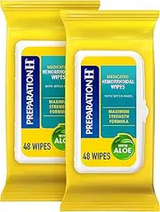 Preparation H Flushable Medicated Hemorrhoid Wipes, Maximum Strength Relief with Witch Hazel and Aloe, Package (48 Count) (Pack of 2)