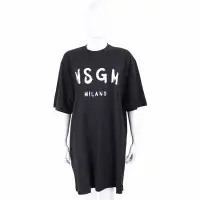 在飛比找Yahoo奇摩購物中心優惠-MSGM 塗鴉白字母黑色短袖長版TEE 洋裝