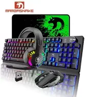 Wireless Gaming Keyboard and Mouse+Gaming Headset Set RGB Backlit For PC MAC