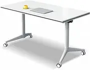 WYYDHGB Mobile Computer Table, Foldable, 29.5" Height Flip Table, Training or Meeting Room, Locking Rolling Wheels, Steel Base, Laminated Top