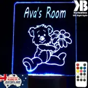Teddy Bear Personalised Name 3d Led Night Light Colour Changing Room Lamp