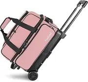 Double Roller 2 Two Bowling Ball Bag with Wheels with Separate Shoe Compartment Size 15 and Oversized Accessory Pocket,2/Two Ball Bowling Bag,Retractable Handle Extends to 40"