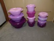 TUPPERWARE SERVALIER BOWLS SHADES OF PURPLE 17, 8, 5 CUP / 20oz, 10oz SET OF 11