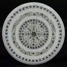 18" Round Marble Center Table Precious Marquetry Art Console Bar & Bedroom Deco