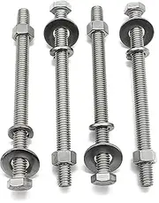 Fullerkreg (4 Sets) 3/8-16x4 Stainless Steel Hex Head Screws Bolts, Nuts, Flat & Lock Washers, 18-8 (304) S/S, Fully Threaded by Bolt
