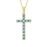 Emerald Gemstone FascinationÖ and Natural Diamond FascinationÖ Cross Pendant in Sterling Silver with 18K Gold Plating