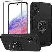 [Btstring] Case for Samsung Galaxy A53 5G and Screen Protector Tempered Glass, Shockproof Phone Case, Heavy Duty Personalised Case with Stand, Case Cover Support Magnetic Car Holder, Black