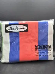 Vintage Lady Pepperell Twin Fitted Sheet Red Blue Green White