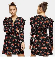 TopShop Ruched Waist Mini Dress In Tulip Print Size 10 Brand New WITH Tags