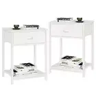 White Nightstands Set of 2, End Table with Fabric Drawer, Small Side Table for