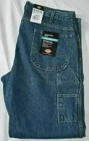 Dickies Men's Relaxed Fit Straight Carpenter Denim Jeans Stonewash Sizes 38 - 44