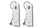 2x Belkin 6 Way Outlet Surge Protector 2M Power Board 2.4A w 2 USB Port Charger