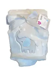 F5 !WOW! NWT PARENTS CHOICE Gray Elephant Blue Ear Stars Plush Baby Crib Blanket