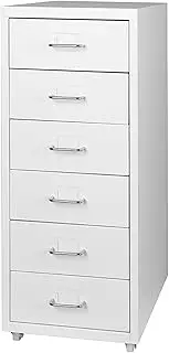 LEVEDE Mobile File Cabinets with 6 Drawers, Metal Chest of Drawers Anti-Rust, Bedside Cabinet Organiser, Multi-Purpose Home Office Furniture for Living Room, Bedroom, Bathroom, Office (White)