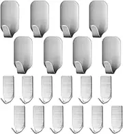 20 Pieces Self Adhesive Stainless Steel Wall Hooks, FineGood Metal Utility Hanging Hooks for Robe, Coat, Towel, Keys, Bags, Home, Kitchen, Bathroom, Heavy Duty Ultra Strong - 8 Large,12 Small