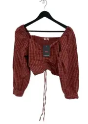 Levi Crop Top Boho L Red Window Panel NEW