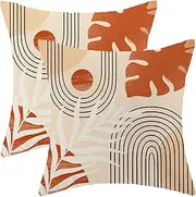 Boho Pillow Covers 18x18 Set of 2 Mid Century Orange Black Tropical Leaf Throw Pillow Covers Outdoor Decor Modern Abstract Line Decorative Pillowcase Farmhouse Cushion Case For Home Couch Sofa