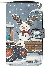 [RTSEBVN] Leather Wallet Multifunction Long Wallet Fashion Elk Version Snowman Printing Leather Purse with For Women And Men, style, 19.7x11x3.5cm, Leather Wallet
