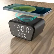 15W Wireless Charging Alarm Clock - Date/Temp Display & Integrated Charger