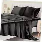 Luxury Satin Sheets Size - 4-Piece Ultra-Soft Bed Sheet Set with Full Black