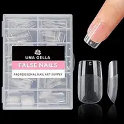 UNA GELLA 504PCS Short Nail Tips Square Shape Nail Extension Square Pre Etched Gel x Fake Nails Tips No C Curve For Women DIY French Style Salon At Home Full Cover Soft Acrylic False Tips 12 Sizes