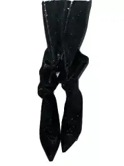 Cape Robbin Jean-7 Black Glitter Pointed Toe Scrunchy Heel Boots Size 6