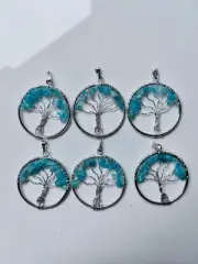 Natural Amazonite Tree Of Life 5pcs Silver Plated Pendant Crystal Jewelry