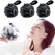 3 Pack Loofah Bath Sponge Bamboo Charcoal Body Scrubber for Men and Women