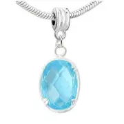 Oval Sparkly Cubic Zircon March Birthstone Dangling Charm European Bead Compatib