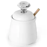 Ceramic Honey Pot with Dipper and Crystal Lid, Honey Jar Container Dispenser