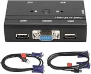 2 Port USB 2.0 VGA KVM Switch, USB VGA KVM Switcher with Panel Buttons, LED Indicator, 1920x1440 Resolution, for Windows 10, 8, 7, XP, for Linux