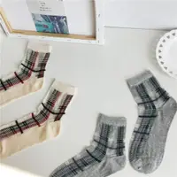 在飛比找ETMall東森購物網優惠-日系女士方格子透明玻璃中筒襪