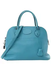 Herms Turquoise Taurillon Clemence Leather Bolide 31 (Authentic Pre-Loved)
