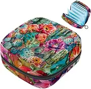 Period Bag,Sanitary Napkin Storage Bag,Watercolor Cactus Blossom,Tampon Bag for Purse