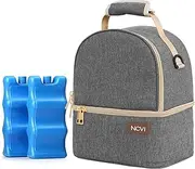 NCVI Breastmilk Cooler Bag with 2 Ice Pack, Breast Pump Bag with Cooler Fits 6 Bottles, Double Layer Breast Milk Baby Bottle Cooler Bag, for Travel, Nursing Mom Daycare, Work, Picnic (Grey)