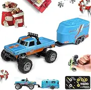 Godblue Mini Rc, Godblue Mini Rc Monster Truck with Lights, Mini Rc Monster Truck with Trailer, 2.4g Remote Control Upgrade Rechargeable Control, Speed/Steering Adjustable (Blue-a,with)