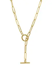 ADORNIA 14K Plated Paperclip Chain Lariat Necklace