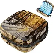 Period Bag,Sanitary Napkin Storage Bag,Winter Forest Tree Path,Tampon Bag for Purse