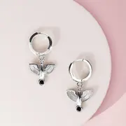 Solid 925 Sterling Silver Egyptian Eagle Hoop Earrings in Silver
