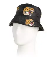 NWT Gucci GG Web Tiger Print Black Bucket Hat 700853 4HAPU 1060 Size XS/56cm
