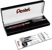 Pentel EnerGel Sterling BL407 - Retractable Liquid Gel Ink Pen - 0.7mm - Red Body - With Gift Box and 3 Black Ink Refills
