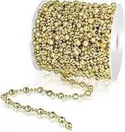 WILLBOND 32.8 Feet Christmas Tree Beads Beaded Garland Strand Plastic Pearls Beads Garland Crystal Bead Roll for Christmas and Holiday Decorations (Gold)