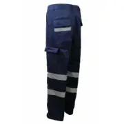 PANTS MENS navy COTTON DRILL HEAVY DUTY WORK PANT REFLECTIVE TAPE nightworker