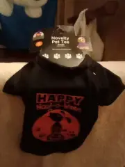 Halloween Dog Pet Black Tee Shirt Happy Howl-o-ween Paws Pumpkin Orange Small S