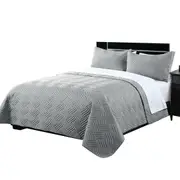 Silver 3PC Embossed Bedspread Bed Comforter Sets With Pillowcase