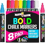 Liquid Chalk Markers for Blackboards - Bold Color Dry Erase Marker Pens - Chalk Markers for Chalkboards Signs, Windows, Blackboard, Glass - 6mm Reversible Tip (8 Pack) - 24 Chalkboard Labels Included