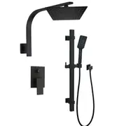 Matt Black 8/10/12" Twin Shower Head 3 Mode Handheld Rail Soap Dish Gooseneck Arm Set